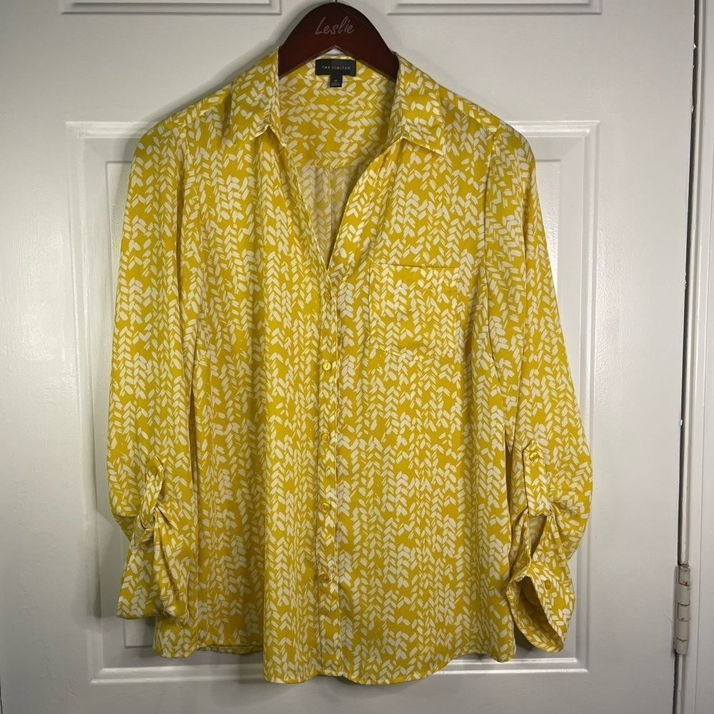 The Limited button down long sleeve pattern blouse.